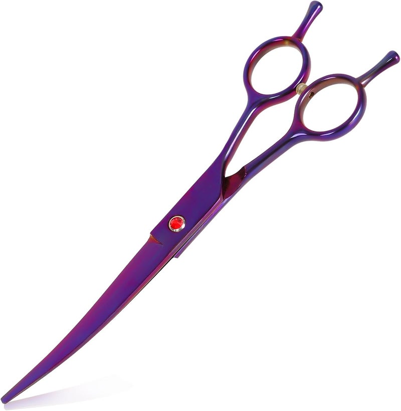 sumcoo Dog Grooming Scissors Premium Stainless Steel Curved Hair Cutting Scissors for Dogs & Cats (Purple) - Image 1